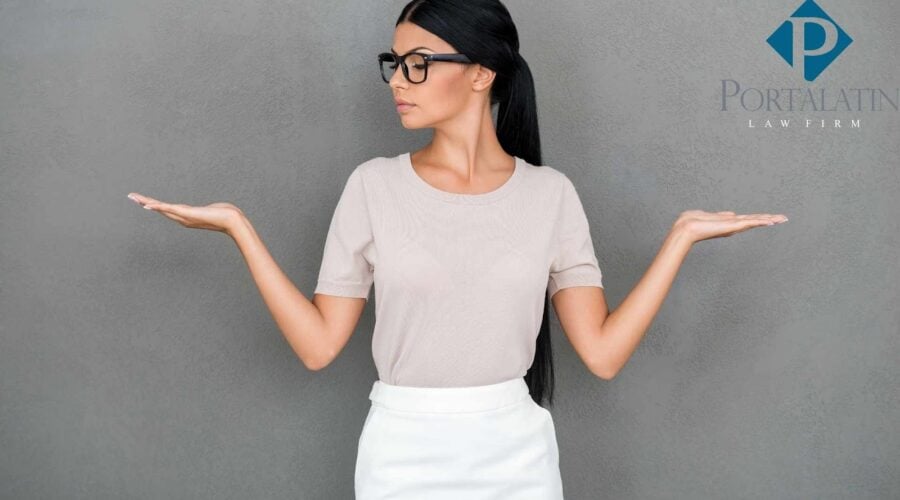 Woman balancing options at Portalatin Law Firm