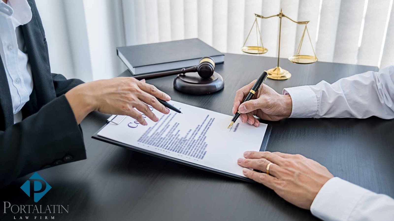 Lawyers discussing contract and legal documents