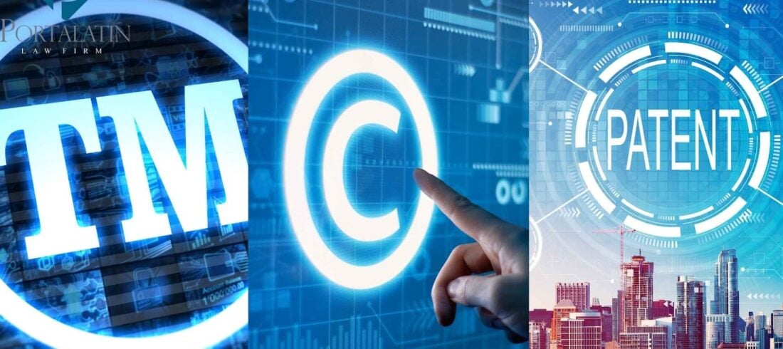 Trademark, copyright, patent concept illustration.