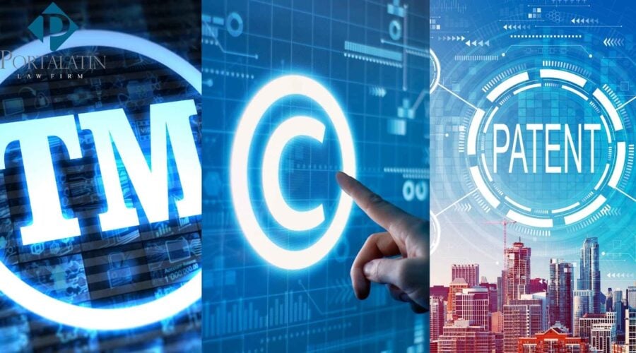 Trademark, copyright, patent concept illustration.