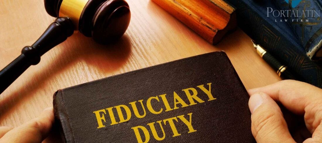 Fiduciary Duty book with gavel on table