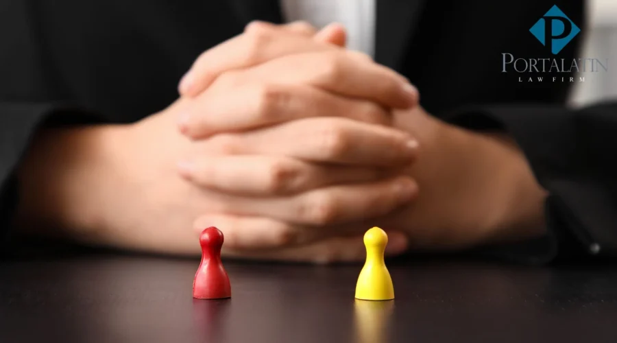 Lawyer behind red and yellow game pieces