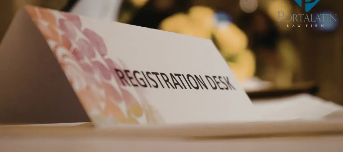 Trademark Registration desk sign on table