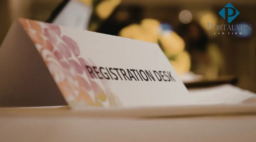 Trademark Registration desk sign on table