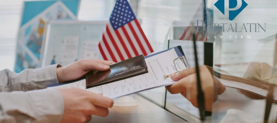 Portalatin (9) Person submitting passport and documents at office counter for E-2 Visa application
