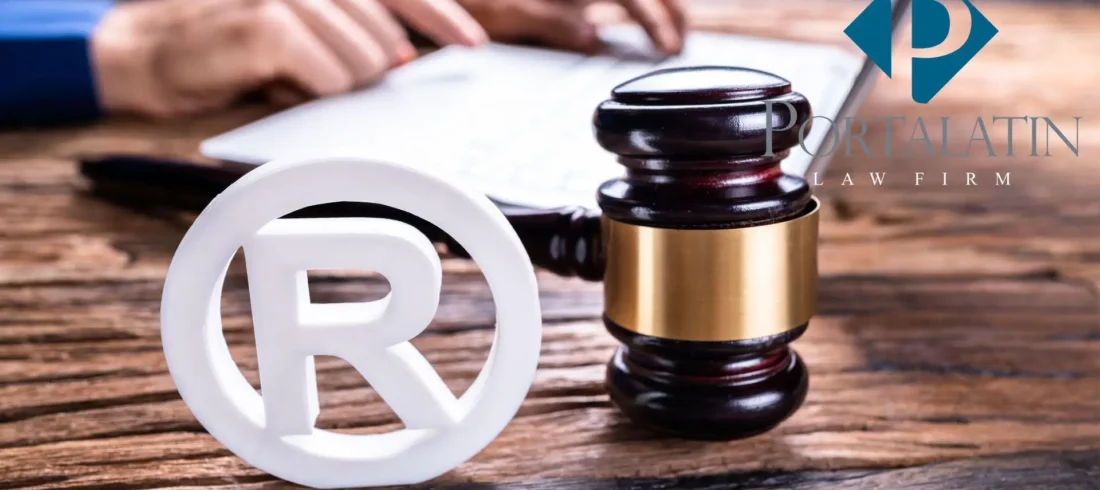 Gavel and registered trademark symbol on desk