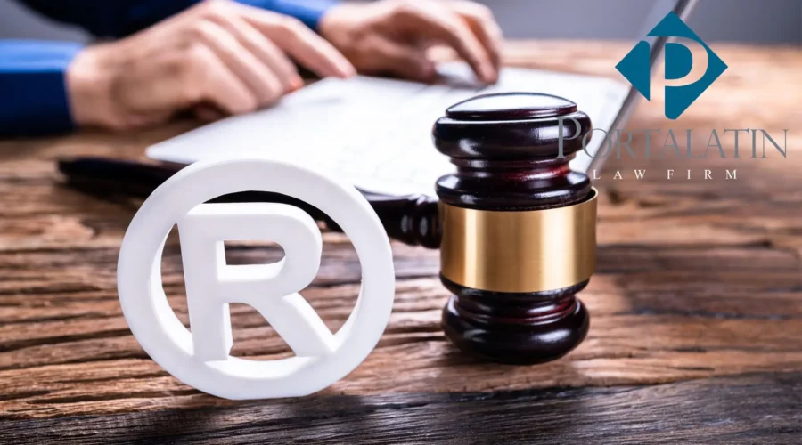 Gavel and registered trademark symbol on desk